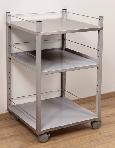 Service trolley with railing, stainless steel beam