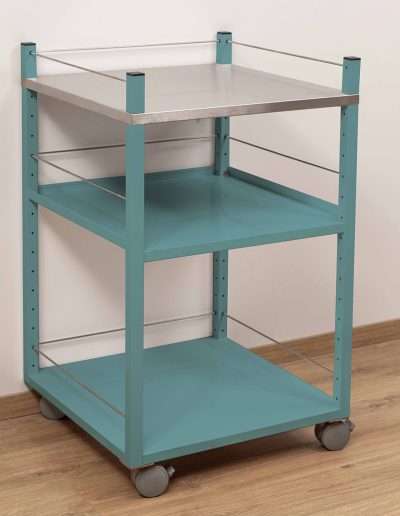 Service trolley with railing, turquoise