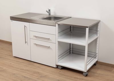 Service trolley in combination with mini kitchen