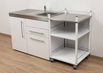 Service trolley in combination with mini kitchen